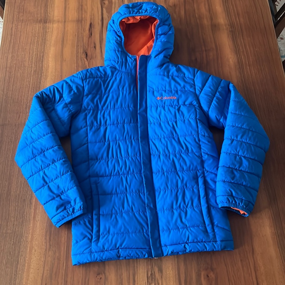 Blue and orange Columbia puffer